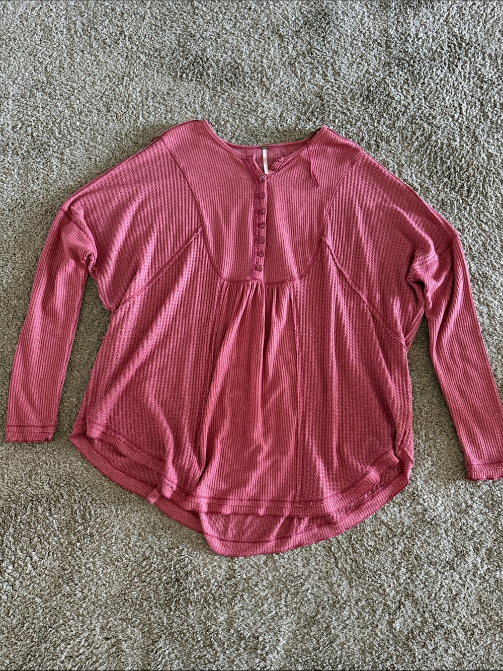 Women’s Long-Sleeve Waffle Henley Top - Dusty Rose